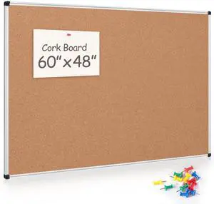Large Cork Bulletin Board 60" X 48", Silver Aluminum Framed Corkboard for Wall, Wall Mounted Notice Pin Board with Push Pins for School, Home & Office - 5' x 4' Corkboard Large Cork Bulletin Board 60" X 48", Silver Aluminum Framed Corkboard for Wall, Wall Mounted Notice Pin Board with Push Pins for School, Home & Office - 5' x 4' Corkboard