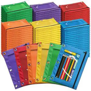 Pencil Pouch for 3 Ring Binder, Bulk 144 Pack 3-Holes Zipper Pencil Pouches in Assorted Colors, Sturdy and Durable Cloth Pencil Holder with Clear Window for Office School College Supplies Pencil Pouch for 3 Ring Binder, Bulk 144 Pack 3-Holes Zipper Pencil Pouches in Assorted Colors, Sturdy and Durable Cloth Pencil Holder with Clear Window for Office School College Supplies