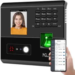 Time Clock for Small Business, 4-in-1 Employee Attendance Machine with Built-in RFID Cards, Face, Fingerprint & PIN, 2.4GHz WiFi, Mobile App Control, Flexible Shift Management, No Monthly Fee Time Clock for Small Business, 4-in-1 Employee Attendance Machine with Built-in RFID Cards, Face, Fingerprint & PIN, 2.4GHz WiFi, Mobile App Control, Flexible Shift Management, No Monthly Fee