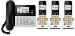 VG208-3 DECT 6.0 3-Handset Corded/Cordless Phone System | Answering Machine, Call Blocking, Caller ID, Large Backlit Display, Silver/Black VG208-3 DECT 6.0 3-Handset Corded/Cordless Phone System | Answering Machine, Call Blocking, Caller ID, Large Backlit Display, Silver/Black