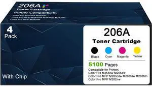 206A 206X 4 Pack Toner Cartridges Replacement for HP 206 W2110A Compatible with LaserJet Pro MFP M283fdw M283cdw M283fdn M282nw and Pro M255dw M255nw Printers (with Chip) - Black Cyan Yellow Magenta 206A 206X 4 Pack Toner Cartridges Replacement for HP 206 W2110A Compatible with LaserJet Pro MFP M283fdw M283cdw M283fdn M282nw and Pro M255dw M255nw Printers (with Chip) - Black Cyan Yellow Magenta