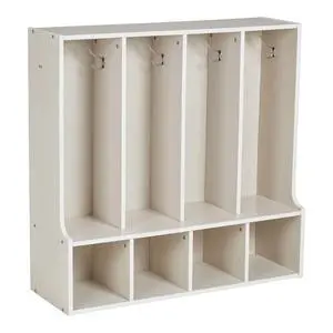 Streamline 4-Section Toddler Coat Locker with Bench, Classroom Furniture, White Wash Streamline 4-Section Toddler Coat Locker with Bench, Classroom Furniture, White Wash