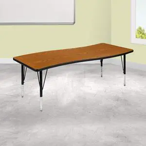 26" W x 60" L Rectangular Wave Flexible Collaborative Oak Kids Adjustable Activity Table 26" W x 60" L Rectangular Wave Flexible Collaborative Oak Kids Adjustable Activity Table