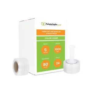 PSBM Mini Stretch Wrap with Plastic Handle, 24 Rolls 5 Inch x 1000 Feet 80 Gauge Heavy Duty Clear Plastic Wrap Industrial Strength Shrink Film for Moving, Packing & Shipping, Made in USA PSBM Mini Stretch Wrap with Plastic Handle, 24 Rolls 5 Inch x 1000 Feet 80 Gauge Heavy Duty Clear Plastic Wrap Industrial Strength Shrink Film for Moving, Packing & Shipping, Made in USA