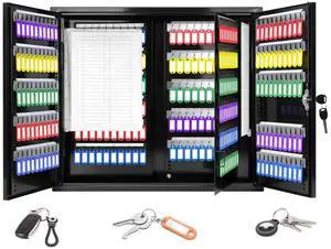 440 Keys Dual-Door Key Lock Box Wall Mount with 20 Adjustable Hook Plates, Numbered Hooks and Tags, Steel Key Cabinet with Index Log, Key Storage Box Key Organizer for Garage Home Office, Black 440 Keys Dual-Door Key Lock Box Wall Mount with 20 Adjustable Hook Plates, Numbered Hooks and Tags, Steel Key Cabinet with Index Log, Key Storage Box Key Organizer for Garage Home Office, Black