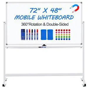 Magnetic White Board Dry Erase Whiteboard with Rolling Stand 72"x48" Double-Sided Mobile Large White Board on Wheels, Including 3 Magnetic Erasers, 7 Markers, 30 Magnets Magnetic White Board Dry Erase Whiteboard with Rolling Stand 72"x48" Double-Sided Mobile Large White Board on Wheels, Including 3 Magnetic Erasers, 7 Markers, 30 Magnets