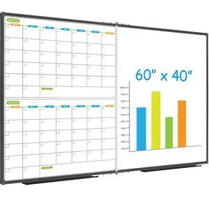 Magnetic Foldable Dry Erase Calendar Whiteboard Combo, 2 Month Calendar Board & White Board 60 X 40 Inch, Black Aluminum Frame Wall Mounted Board for Office Home and School Magnetic Foldable Dry Erase Calendar Whiteboard Combo, 2 Month Calendar Board & White Board 60 X 40 Inch, Black Aluminum Frame Wall Mounted Board for Office Home and School