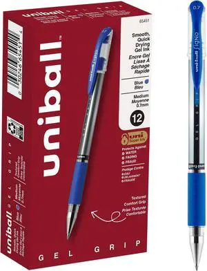 uniball Signo Grip Gel Pen, Stick, Medium 0.7 Mm, Blue Ink, Silver/blue Barrel (Pack of 144) uniball Signo Grip Gel Pen, Stick, Medium 0.7 Mm, Blue Ink, Silver/blue Barrel (Pack of 144)