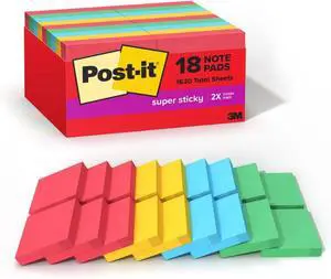 Super Sticky Notes, 18 Sticky Note Pads, 1.875 x 1.875 in.,Back to School Supplies & Office Products,Ideal for Textbooks,Notebooks& Vertical Surfaces,Playful Primaries Collection(Pack of 12) Super Sticky Notes, 18 Sticky Note Pads, 1.875 x 1.875 in.,Back to School Supplies & Office Products,Ideal for Textbooks,Notebooks& Vertical Surfaces,Playful Primaries Collection(Pack of 12)