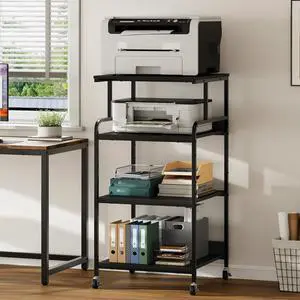 Extra Tall & Large Printer Stand, 24" x 24"x 46'' Height 4 Tier Metal Printer Table for Home Office, Printer Stand with Adjustable Storage Shelf, Rolling Cart for 3D Laser Printer (Black) Extra Tall & Large Printer Stand, 24" x 24"x 46'' Height 4 Tier Metal Printer Table for Home Office, Printer Stand with Adjustable Storage Shelf, Rolling Cart for 3D Laser Printer (Black)