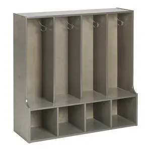 Streamline 4-Section Toddler Coat Locker with Bench, Classroom Furniture, Grey Wash Streamline 4-Section Toddler Coat Locker with Bench, Classroom Furniture, Grey Wash