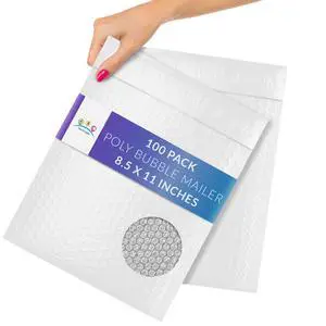 Poly Bubble Mailers, 8.5 x 11 Inch White Padded Mailers, Self Seal Shipping Envelopes, Lightweight Poly Mailer Bags, Waterproof Mailing Bags, Pack of 100 Poly Bubble Mailers, 8.5 x 11 Inch White Padded Mailers, Self Seal Shipping Envelopes, Lightweight Poly Mailer Bags, Waterproof Mailing Bags, Pack of 100