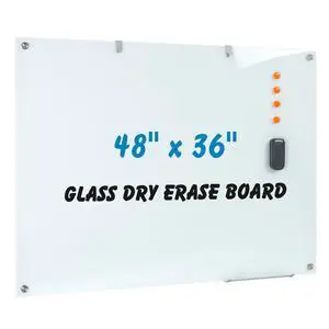 Glass Dry Erase Board, 48 x 36 Inches Magnetic Glass Whiteboard | Frameless Glass Board, Wall Mount, 4' x 3', Frameless, For Office, Home, School Glass Dry Erase Board, 48 x 36 Inches Magnetic Glass Whiteboard | Frameless Glass Board, Wall Mount, 4' x 3', Frameless, For Office, Home, School