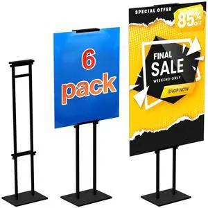 6Pack Poster Stand for Display, Adjustable Floor Stand Sign Holder | Pedestal Sign Stand, Heavy Duty Banner Stand with Non-Slip Base, Height Up to 75 inch, Double-Sided for Board & Foam Sign 6Pack Poster Stand for Display, Adjustable Floor Stand Sign Holder | Pedestal Sign Stand, Heavy Duty Banner Stand with Non-Slip Base, Height Up to 75 inch, Double-Sided for Board & Foam Sign