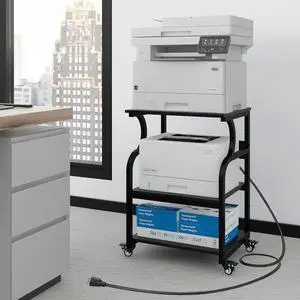 3 Tier Large Printer Stand, 24"x20", with Charging Station,Black | Printer Table with Adjustable Shelf & Industrial Wheels for Home Office,1''x1'' Thick Steel Tube,Heavy Duty,Supports 300lbs 3 Tier Large Printer Stand, 24"x20", with Charging Station,Black | Printer Table with Adjustable Shelf & Industrial Wheels for Home Office,1''x1'' Thick Steel Tube,Heavy Duty,Supports 300lbs