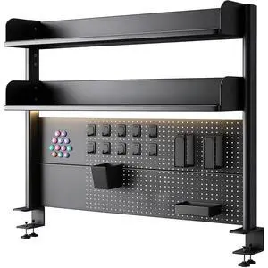 Clamp On Desk Pegboard Shelf - Metal Desktop Organizer Hutch with 2 Shelves for Storage and Display, Desk Add-On Shelf for Office, Dorm, or Computer Monitor Stand, Black (39.3") Clamp On Desk Pegboard Shelf - Metal Desktop Organizer Hutch with 2 Shelves for Storage and Display, Desk Add-On Shelf for Office, Dorm, or Computer Monitor Stand, Black (39.3")