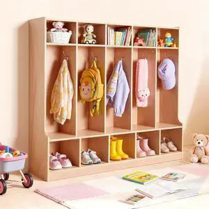 5-Section Coat Locker with Bench, Kids Lockers with 10 Hooks & Non-Slip Mat, Classroom Cubbies for Daycare, Home, Kindergarten- Natural 5-Section Coat Locker with Bench, Kids Lockers with 10 Hooks & Non-Slip Mat, Classroom Cubbies for Daycare, Home, Kindergarten- Natural