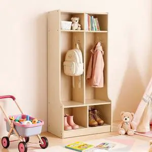2-Section Coat Locker with Bench, Kids Lockers with 4 Hooks & Non-Slip Mat, Classroom Cubbies for Daycare, Home, Kindergarten- Natural 2-Section Coat Locker with Bench, Kids Lockers with 4 Hooks & Non-Slip Mat, Classroom Cubbies for Daycare, Home, Kindergarten- Natural