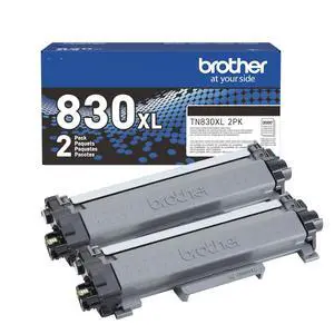 Genuine TN830XL 2PK Black High Yield Printer Toner Cartridge 2-Pack Print up to 3,000 Pages Each(1) | Genuine TN830XL, Up to 3, 000 Pages per Cartridge Genuine TN830XL 2PK Black High Yield Printer Toner Cartridge 2-Pack Print up to 3,000 Pages Each(1) | Genuine TN830XL, Up to 3, 000 Pages per Cartridge