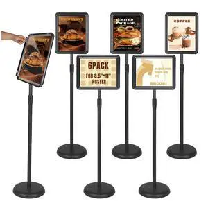 Sign Stand Holder 6PACK Floor Sign Holder with Base for 8.5x11 inches,Both Vertical & Horizontal View Displayed,Snap-Open Frame with Safety Corner for School Church,Black Sign Stand Holder 6PACK Floor Sign Holder with Base for 8.5x11 inches,Both Vertical & Horizontal View Displayed,Snap-Open Frame with Safety Corner for School Church,Black
