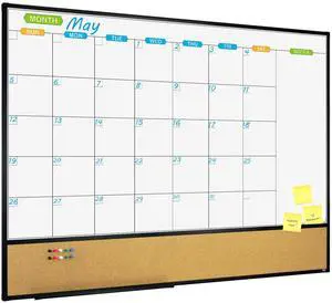 Magnetic Calendar Whiteboard & Bulletin Corkboard Combination, Combo Board 48 x 36 Inch, Black Aluminum Frame Wall Mounted Board for Office Home and School with 10 Push Pins Magnetic Calendar Whiteboard & Bulletin Corkboard Combination, Combo Board 48 x 36 Inch, Black Aluminum Frame Wall Mounted Board for Office Home and School with 10 Push Pins