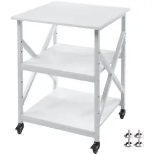 Large Printer Stand with Height Adjustable Storage Shelf, 23.6 x 23.6 Inches Square Printer Table with Industrial Wheels, Multi-use 3 Tier Rolling Printer Cart for Home Office - White Large Printer Stand with Height Adjustable Storage Shelf, 23.6 x 23.6 Inches Square Printer Table with Industrial Wheels, Multi-use 3 Tier Rolling Printer Cart for Home Office - White