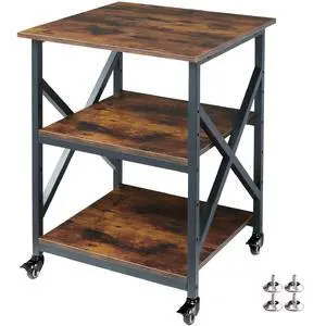 23.6 x 23.6 Inches Large Printer Stand, 3 Tier Square Printer Table with Height Adjustable Storage Shelf, Rolling Printer Cart with Industrial Wheels for Home Office - Rustic Brown 23.6 x 23.6 Inches Large Printer Stand, 3 Tier Square Printer Table with Height Adjustable Storage Shelf, Rolling Printer Cart with Industrial Wheels for Home Office - Rustic Brown