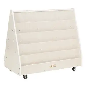 Double-Sided Mobile Wooden Book Display, Classroom Organization, White Wash | Independent book browsing, 10 deep shelves, durable birch, GREENGUARD Gold Certified Double-Sided Mobile Wooden Book Display, Classroom Organization, White Wash | Independent book browsing, 10 deep shelves, durable birch, GREENGUARD Gold Certified