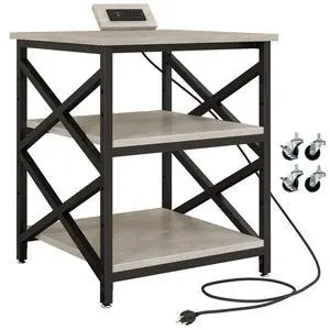 Large Printer Stand with Power Outlet, with Height Adjustable Storage Shelf, 3 Tier Rolling Printer Cart with Industrial Wheels, 23.6 x 23.6 Inches Printer Table for Home Office, Greige Large Printer Stand with Power Outlet, with Height Adjustable Storage Shelf, 3 Tier Rolling Printer Cart with Industrial Wheels, 23.6 x 23.6 Inches Printer Table for Home Office, Greige