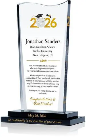 Personalized Class of 2026 Crystal Graduation Plaque Custom Engraved Gift from Parents to Son or Daughter, College or High School Graduate Keepsake (L - 9") Personalized Class of 2026 Crystal Graduation Plaque Custom Engraved Gift from Parents to Son or Daughter, College or High School Graduate Keepsake (L - 9")