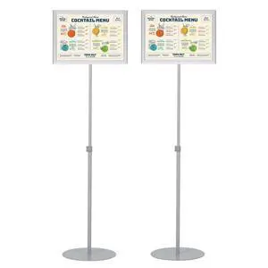 Pedestal Adjustable Telescoping Menuboard, Aluminum Profile, Silver Double Sided Slide-In Poster Frame, 11x17 inch Document, Brochure, Sign Holder (Silver - 2 Pack) Pedestal Adjustable Telescoping Menuboard, Aluminum Profile, Silver Double Sided Slide-In Poster Frame, 11x17 inch Document, Brochure, Sign Holder (Silver - 2 Pack)