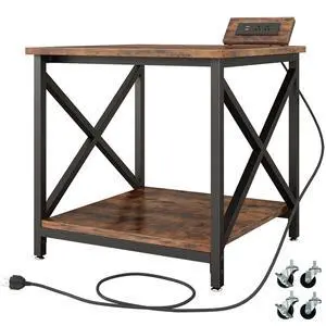 Large Printer Stand with Power Outlet, with Storage Shelf, 2 Tier Rolling Printer Cart with Industrial Wheels, 23.6 x 23.6 Inches Printer Table for Home Office,Rustic Brown Large Printer Stand with Power Outlet, with Storage Shelf, 2 Tier Rolling Printer Cart with Industrial Wheels, 23.6 x 23.6 Inches Printer Table for Home Office,Rustic Brown