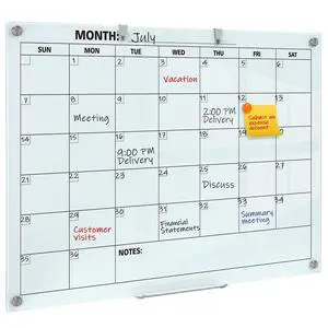 Glass Dry Erase Calendar for Wall, 48 x 36 Inches Magnetic Glass Monthly Calendar Whiteboard, 4' x 3' Frameless Planner Board for Office, Home, School Glass Dry Erase Calendar for Wall, 48 x 36 Inches Magnetic Glass Monthly Calendar Whiteboard, 4' x 3' Frameless Planner Board for Office, Home, School