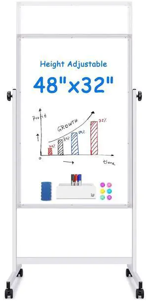 Rolling White Board, 48 x 32 Height Adjustable Whiteboard on Wheels, Large Magnetic Standing Mobile Easel Board, Double-Sided with Stand for Office, Home, and Classroom Rolling White Board, 48 x 32 Height Adjustable Whiteboard on Wheels, Large Magnetic Standing Mobile Easel Board, Double-Sided with Stand for Office, Home, and Classroom