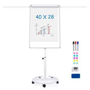 Mobile Whiteboard 40 x 28 Inches, Magnetic Dry-Erase Flipchart Easel Stand with Height Adjustment, 2 Extendable Side Arms and 25-Sheet Paper Pad for Office, School, Home Mobile Whiteboard 40 x 28 Inches, Magnetic Dry-Erase Flipchart Easel Stand with Height Adjustment, 2 Extendable Side Arms and 25-Sheet Paper Pad for Office, School, Home