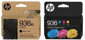 936e EvoMore Black Original Ink Cartridge (1 Pack) and 936 Cyan/Magenta/Yellow Standard Yield Original Ink Cartridges (3-Pack) Bundle 936e EvoMore Black Original Ink Cartridge (1 Pack) and 936 Cyan/Magenta/Yellow Standard Yield Original Ink Cartridges (3-Pack) Bundle