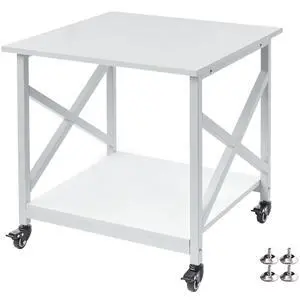 23.6 x 23.6 Inches Large Printer Stand, 2 Tier Square Printer Table with Storage Shelf for Home Office, Multi-use Rolling Cart with Wheels for Laser, 3D Printer and Mini Fridge - White 23.6 x 23.6 Inches Large Printer Stand, 2 Tier Square Printer Table with Storage Shelf for Home Office, Multi-use Rolling Cart with Wheels for Laser, 3D Printer and Mini Fridge - White