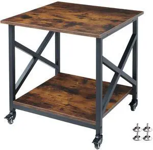 Large Printer Stand, 23.6 x 23.6 x 22.6 Inches Square Printer Table with Storage Shelf, 2 Tier Rolling Printer Cart with Industrial Wheels for Home Office - Rustic Brown Large Printer Stand, 23.6 x 23.6 x 22.6 Inches Square Printer Table with Storage Shelf, 2 Tier Rolling Printer Cart with Industrial Wheels for Home Office - Rustic Brown