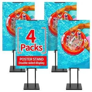 4-Pack Poster Stand - Heavy Duty, Double-Sided, Adjustable Height Up to 80 inches, Outdoor Banner Stand - Black 4-Pack Poster Stand - Heavy Duty, Double-Sided, Adjustable Height Up to 80 inches, Outdoor Banner Stand - Black
