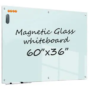 Magnetic Glass Whiteboard - 60"x36" Dry Erase White Board Frameless Glass Boards with Super Strong Magnets, Wall Mounted for Office, School and Home Magnetic Glass Whiteboard - 60"x36" Dry Erase White Board Frameless Glass Boards with Super Strong Magnets, Wall Mounted for Office, School and Home