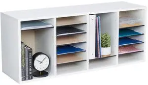 Literature Organizer, 24 Compartments, Office and Classroom Mailbox with Adjustable Shelves, Wood Paper and Mail Sorter, White Literature Organizer, 24 Compartments, Office and Classroom Mailbox with Adjustable Shelves, Wood Paper and Mail Sorter, White