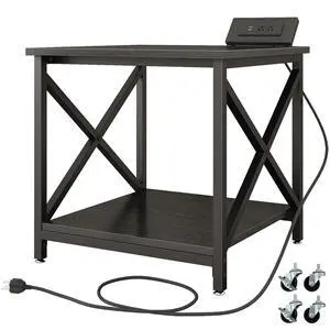 Large Printer Stand with Power Outlet, with Storage Shelf, 2 Tier Rolling Printer Cart with Industrial Wheels, 23.6 x 23.6 Inches Printer Table for Home Office,Black Large Printer Stand with Power Outlet, with Storage Shelf, 2 Tier Rolling Printer Cart with Industrial Wheels, 23.6 x 23.6 Inches Printer Table for Home Office,Black