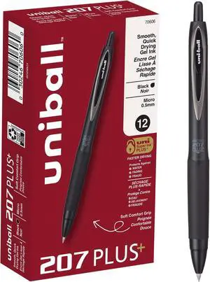 Uniball 207 Plus+ Retractable Gel Pens, Micro Point (0.5mm), Black (Pack of 144) Uniball 207 Plus+ Retractable Gel Pens, Micro Point (0.5mm), Black (Pack of 144)