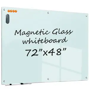 Large Glass Dry Erase Board - 72"x 48" Frameless White Board with Super Strong Magnets, Glass Whiteboard for Office School Home, Wall Mounted Large Glass Dry Erase Board - 72"x 48" Frameless White Board with Super Strong Magnets, Glass Whiteboard for Office School Home, Wall Mounted