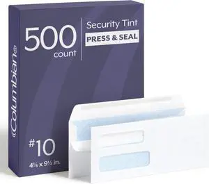 #10 Double-Window Self-Seal Security Envelopes, For Business Statements, Invoices, 4-1/8" x 9-1/2", White, 24-lb, 500 Per Box (COLO134) (Pack of 5) #10 Double-Window Self-Seal Security Envelopes, For Business Statements, Invoices, 4-1/8" x 9-1/2", White, 24-lb, 500 Per Box (COLO134) (Pack of 5)