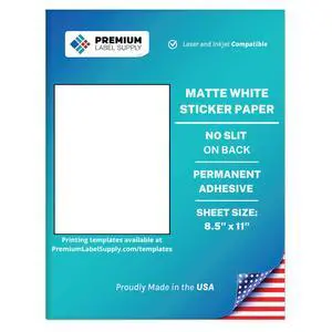 White Sticker Paper No Back Slit - 8.5" x 11" Laser/Inkjet Compatible 1 per Sheet - 1000 Sheets White Sticker Paper No Back Slit - 8.5" x 11" Laser/Inkjet Compatible 1 per Sheet - 1000 Sheets