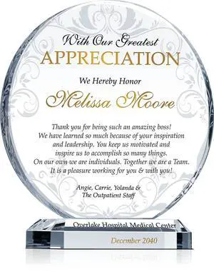 Personalized Boss Appreciation Gift Plaque, ized with Boss' Name and Your Name and Appreciation Message, Unique Boss Day, Birthday, Christmas Gift for Boss, Manager, Supervisor (L - 8") Personalized Boss Appreciation Gift Plaque, ized with Boss' Name and Your Name and Appreciation Message, Unique Boss Day, Birthday, Christmas Gift for Boss, Manager, Supervisor (L - 8")