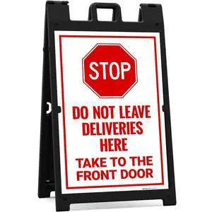 Stop Do Not Leave Deliveries Here Take to The Front Door Sidewalk Sign Kit, | 24x36 Inches, With A Frame Stand, Made in USA by Stop Do Not Leave Deliveries Here Take to The Front Door Sidewalk Sign Kit, | 24x36 Inches, With A Frame Stand, Made in USA by