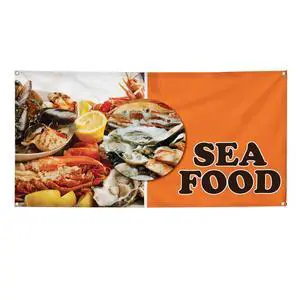 Vinyl Banner Multiple Sizes Sea Food Outdoor Advertising Printing Restaurant & Food Outdoor Weatherproof Industrial Yard Signs Orange 10 Grommets 60x144Inches Vinyl Banner Multiple Sizes Sea Food Outdoor Advertising Printing Restaurant & Food Outdoor Weatherproof Industrial Yard Signs Orange 10 Grommets 60x144Inches