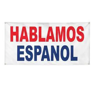 Vinyl Banner Multiple Sizes Hablamos Espanol Red Blue Foreign Languages Outdoor Weatherproof Industrial Yard Signs 10 Grommets 60x144Inches Vinyl Banner Multiple Sizes Hablamos Espanol Red Blue Foreign Languages Outdoor Weatherproof Industrial Yard Signs 10 Grommets 60x144Inches